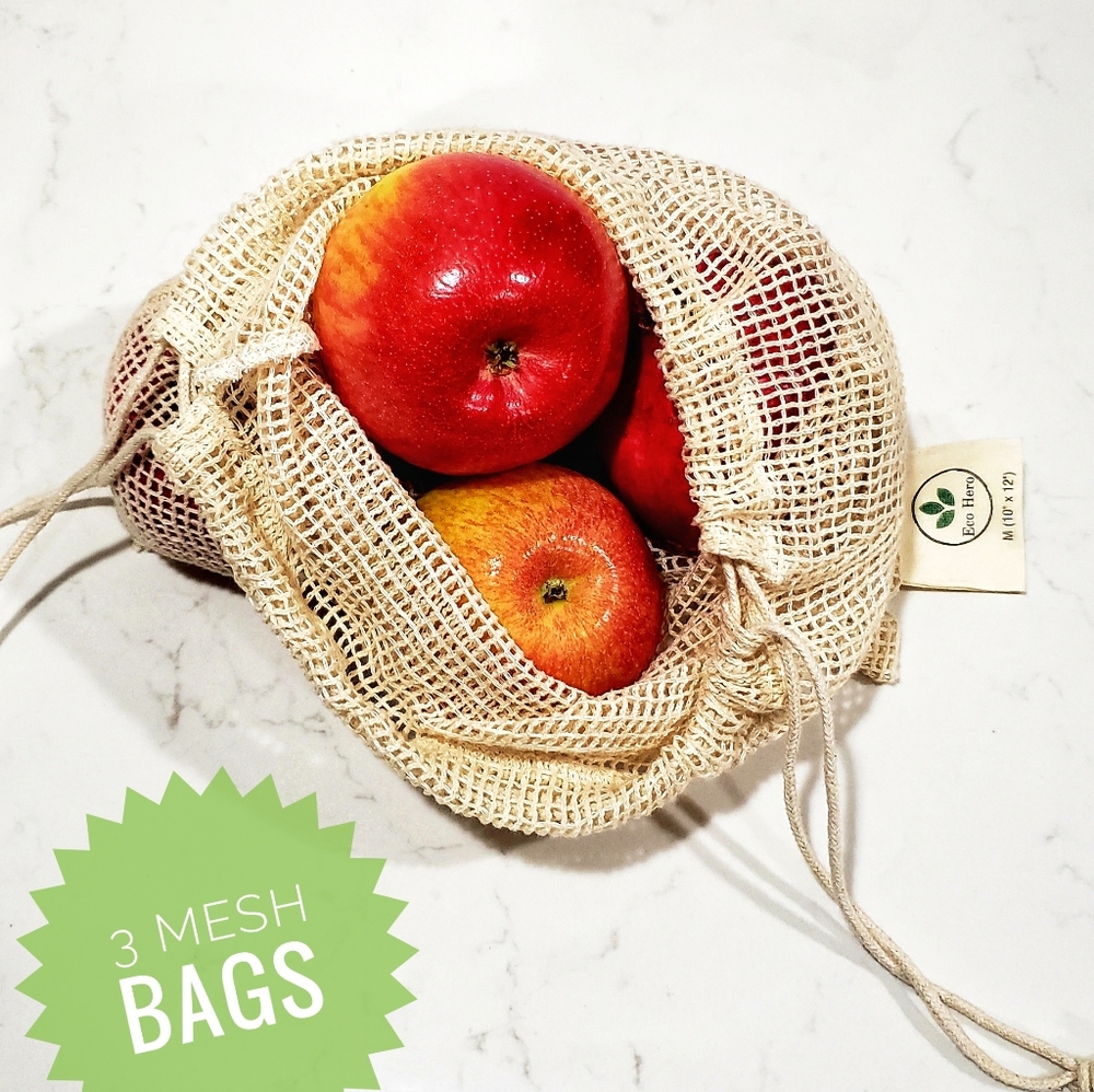 3 pcs Organic Cotton Reusable Grocery Bags